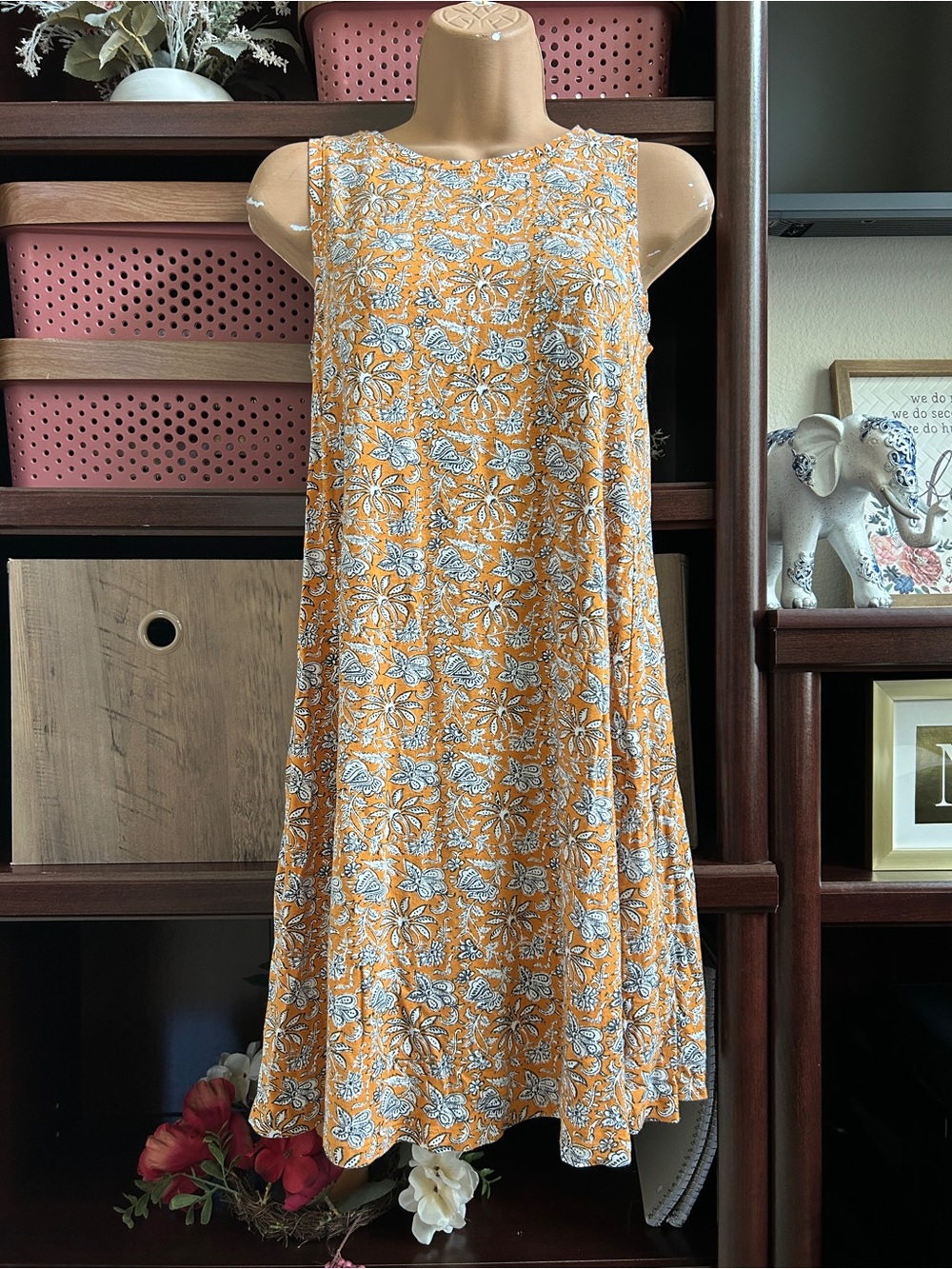 LOFT Women’s XS Orange Floral Patterned Dress Knee Length Dress